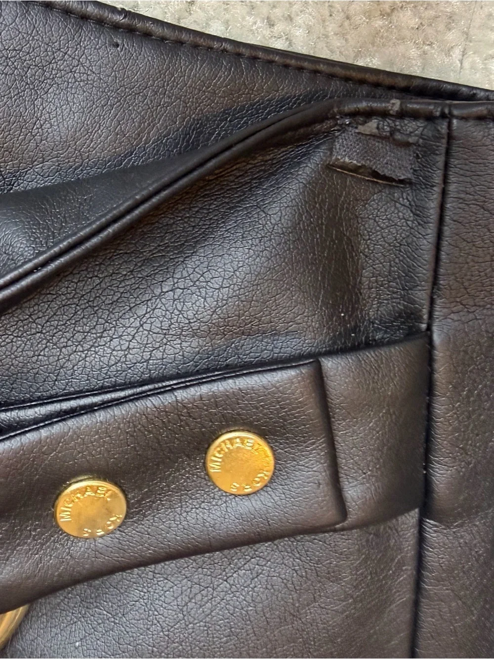 Michael Kors Black Faux Leather A-Line Skirt with Ring Detail